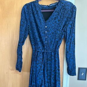 LOFT Blue and Black Long Sleeve Dress